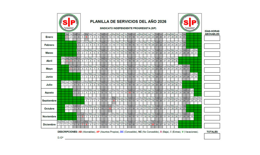 Planilla cuadrante laboral para 2026